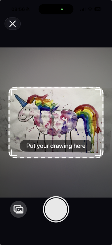 The DrawTales camera screen capturing a drawing